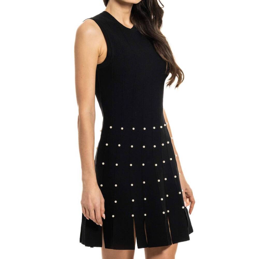 NEW ADORE pearl detailing sleeveless mini dress in black